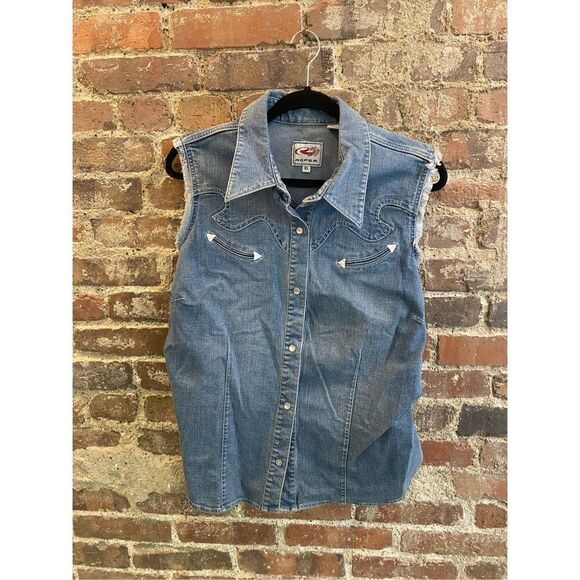 Roper Western Biker Blue Denim Fringed Vest Women’s Size XL - Picture 2 of 10